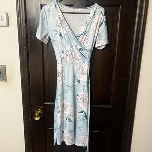 Floral Wrap Dress in Light Blue